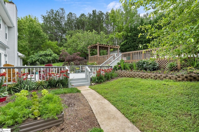101 Long View Ln, Pickens, SC 29671 - view of green lawn featuring a deck and a garden