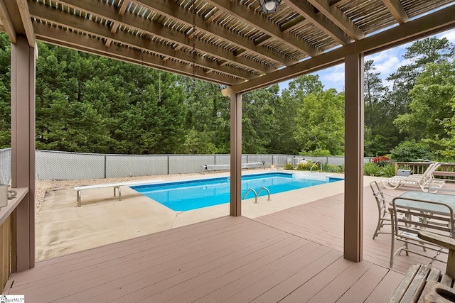 101 Long View Ln, Pickens, SC 29671 - view of pool with a diving board, a deck, a fenced backyard, a pergola, and view of scattered trees