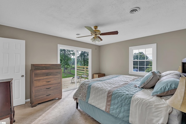 12 Ridgeline Dr, Liberty, SC 29657 - bedroom featuring access to outside, multiple windows, light colored carpet, a textured ceiling, and a ceiling fan