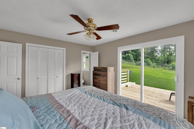 12 Ridgeline Dr, Liberty, SC 29657 - bedroom with access to outside, a closet, a ceiling fan, wood finished floors, and a textured ceiling