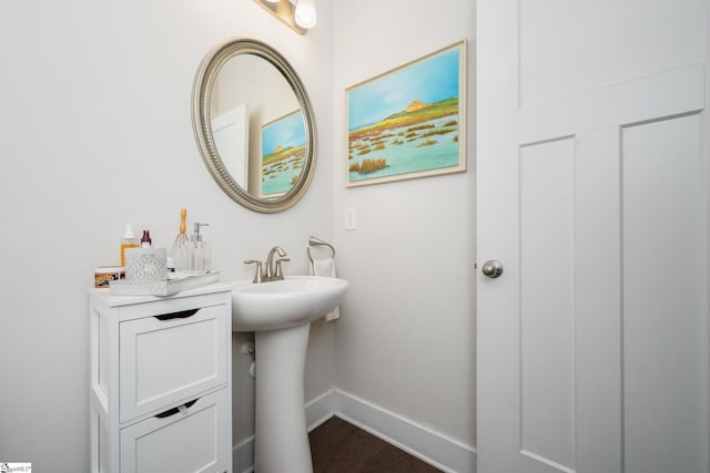116 Quiet Creek Ct, Simpsonville, SC 29681 - bathroom featuring baseboards, wood finished floors, and a sink