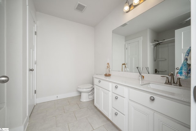 116 Quiet Creek Ct, Simpsonville, SC 29681 - bathroom featuring toilet, vanity, tile patterned flooring, a shower, and baseboards