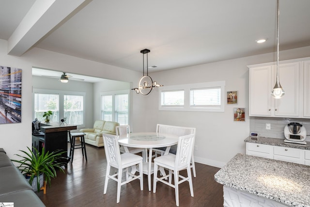 116 Quiet Creek Ct, Simpsonville, SC 29681 - dining space with healthy amount of natural light, dark wood finished floors, baseboards, a ceiling fan, and recessed lighting