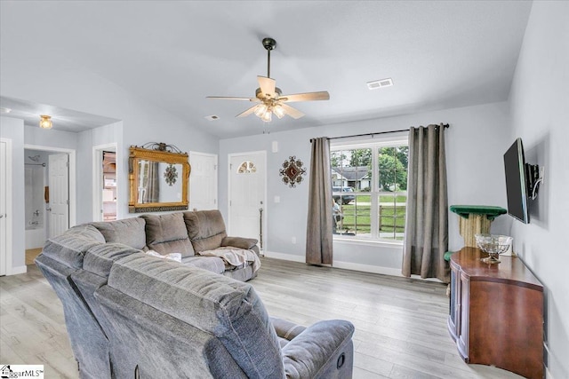 251 Heatherbrook Dr, Lyman, SC 29365 - living room featuring light wood finished floors, lofted ceiling, ceiling fan, and baseboards