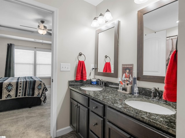 825 Brennan Way, Lyman, SC 29365 - bathroom featuring double vanity, a ceiling fan, and baseboards