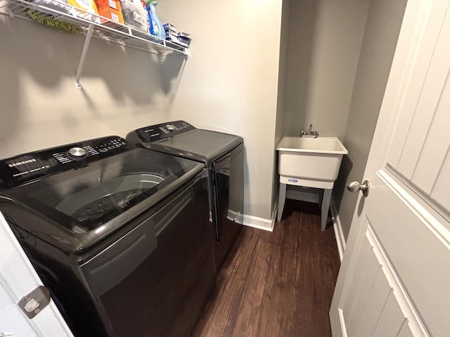 844 Brennan Way, Lyman, SC 29365 - washroom with washing machine and dryer, dark wood-style flooring, and baseboards