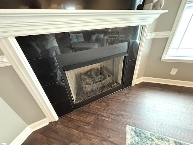 844 Brennan Way, Lyman, SC 29365 - detailed view of baseboards, wood finished floors, and a tile fireplace
