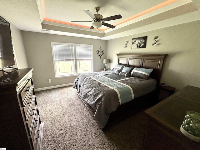 844 Brennan Way, Lyman, SC 29365 - bedroom featuring a raised ceiling, carpet, baseboards, ornamental molding, and a ceiling fan