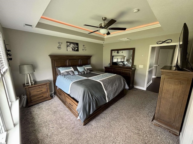 844 Brennan Way, Lyman, SC 29365 - bedroom with a raised ceiling, light colored carpet, a ceiling fan, and baseboards