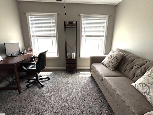 844 Brennan Way, Lyman, SC 29365 - office area with carpet, healthy amount of natural light, baseboards, and ceiling fan