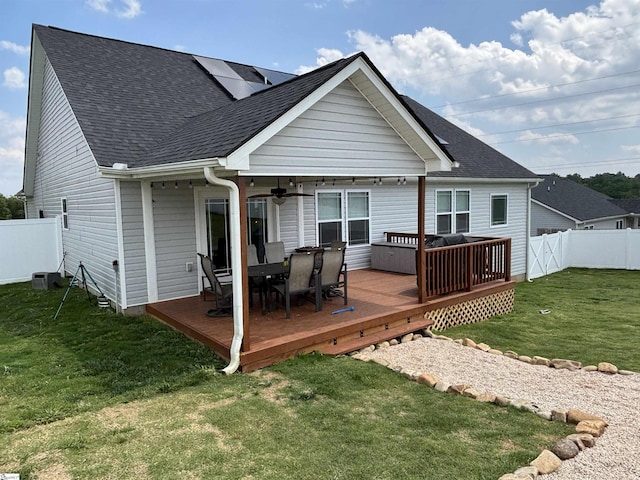 844 Brennan Way, Lyman, SC 29365 - rear view of property featuring a wooden deck, a shingled roof, outdoor dining area, and a ceiling fan