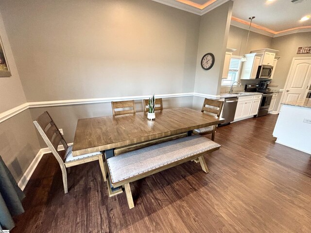 844 Brennan Way, Lyman, SC 29365 - dining room featuring ornamental molding, dark wood-style flooring, and baseboards