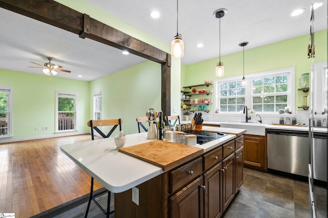 1847 Bertha Knight Rd, Lancaster, SC 29720 - kitchen featuring dishwasher, a sink, a ceiling fan, light countertops, and recessed lighting