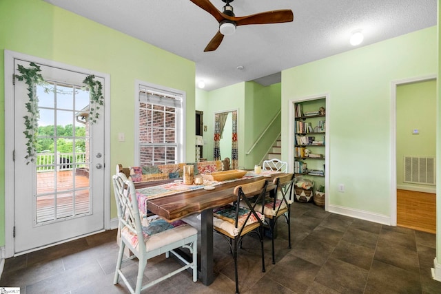 1847 Bertha Knight Rd, Lancaster, SC 29720 - dining space with stairs, ceiling fan, and baseboards