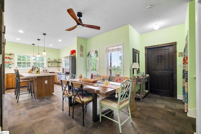 1847 Bertha Knight Rd, Lancaster, SC 29720 - dining space with healthy amount of natural light, a ceiling fan, a textured ceiling, and recessed lighting