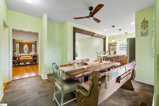 1847 Bertha Knight Rd, Lancaster, SC 29720 - dining room with a ceiling fan, baseboards, a textured ceiling, and recessed lighting