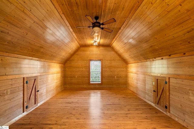 1847 Bertha Knight Rd, Lancaster, SC 29720 - additional living space featuring wooden ceiling, wooden walls, ceiling fan, vaulted ceiling, and wood finished floors