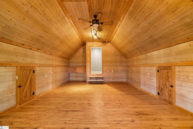1847 Bertha Knight Rd, Lancaster, SC 29720 - additional living space featuring wooden ceiling, wooden walls, ceiling fan, wood finished floors, and lofted ceiling