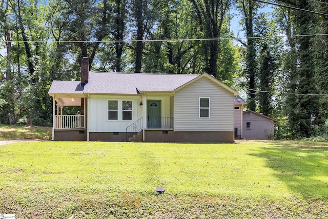 13 Tindal Rd, Greenville, SC 29617 - single story home featuring crawl space, a front lawn, a chimney, roof with shingles, and view of scattered trees