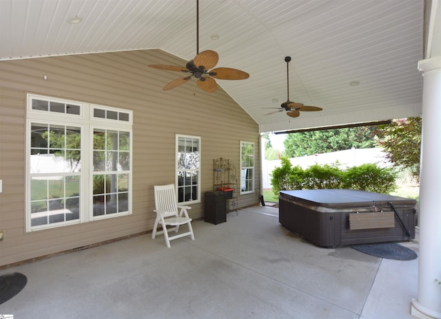 10 Bamburgh Brae Ct, Simpsonville, SC 29681 - view of patio / terrace featuring a hot tub and ceiling fan