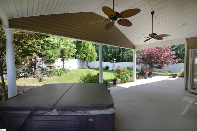 10 Bamburgh Brae Ct, Simpsonville, SC 29681 - view of patio / terrace with a hot tub and ceiling fan