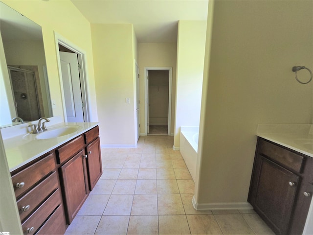 605 Spirit Mountain Ln, Easley, SC 29642 - bathroom featuring vanity, a stall shower, a bath, and tile patterned floors
