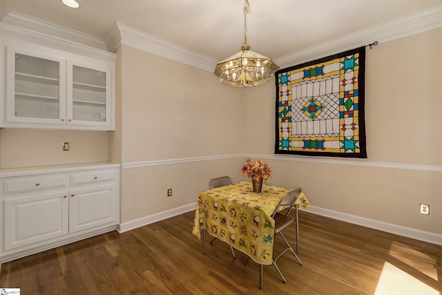 1004 Neely Farm Dr, Simpsonville, SC 29680 - dining space with a chandelier, baseboards, ornamental molding, and dark wood-style floors