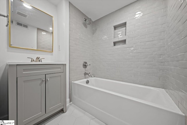 304 Robin Hood Rd, Greenville, SC 29607 - bathroom featuring shower / bathtub combination, tile patterned flooring, and vanity