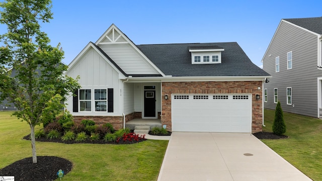 6010 Ives Ave, Spartanburg, SC 29307 - craftsman house featuring board and batten siding, a front lawn, a garage, driveway, and stone siding