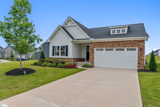 6010 Ives Ave, Spartanburg, SC 29307 - view of front of home with driveway, board and batten siding, a front lawn, a garage, and stone siding