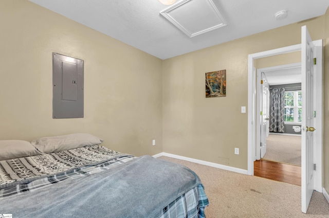 4 Yukon Dr, Greenville, SC 29605 - carpeted bedroom with electric panel, baseboards, and attic access