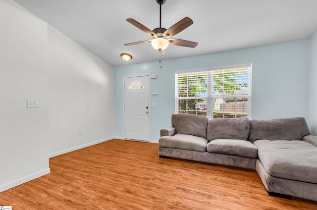 4 Yukon Dr, Greenville, SC 29605 - living room with a ceiling fan, light wood finished floors, baseboards, and lofted ceiling