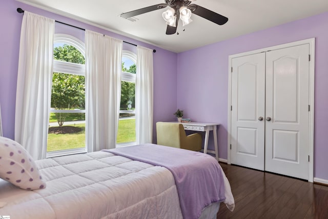 435 Grayson Dr, Moore, SC 29369 - bedroom with multiple windows, hardwood / wood-style floors, a ceiling fan, and a closet