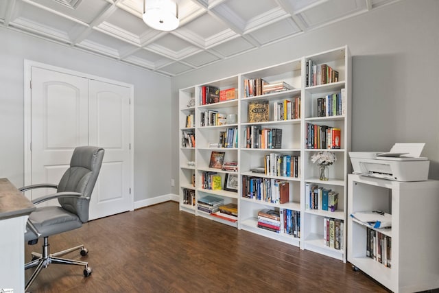 435 Grayson Dr, Moore, SC 29369 - home office with wood finished floors, coffered ceiling, baseboards, and beamed ceiling