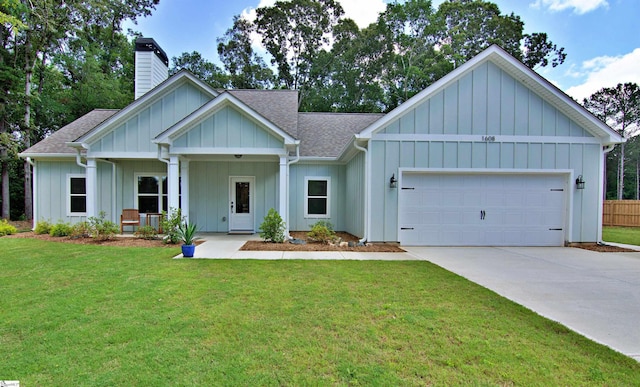 1608 Rock Springs Rd, Lavonia, GA 30553 - view of front facade featuring a chimney, a shingled roof, concrete driveway, board and batten siding, and an attached garage
