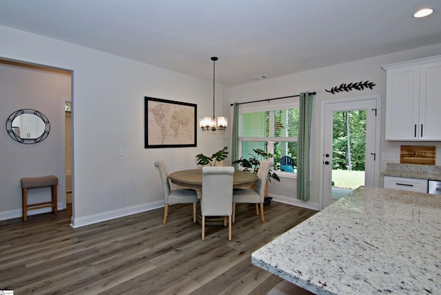 1608 Rock Springs Rd, Lavonia, GA 30553 - dining room featuring wood finished floors, a chandelier, baseboards, and recessed lighting