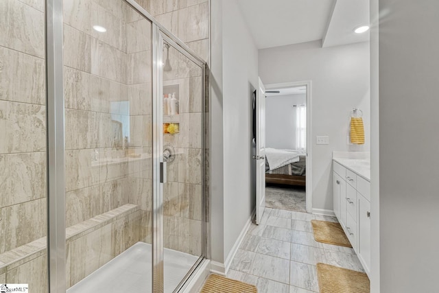 106 Cross Arbor Dr, Simpsonville, SC 29681 - full bathroom featuring a stall shower, vanity, ensuite bath, baseboards, and recessed lighting