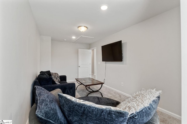 106 Cross Arbor Dr, Simpsonville, SC 29681 - living area featuring carpet floors, baseboards, recessed lighting, and attic access