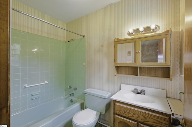 367 Janulis St, Spartanburg, SC 29301 - bathroom with wallpapered walls, shower / bathtub combination, toilet, and vanity