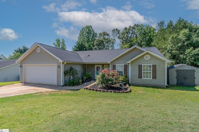 10 Sunset Mountain Ct, Travelers Rest, SC 29690 - ranch-style house with a garage, concrete driveway, a front yard, and roof with shingles