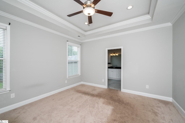 100 Holly Dr, Duncan, SC 29334 - unfurnished bedroom with carpet floors, a raised ceiling, ornamental molding, baseboards, and recessed lighting