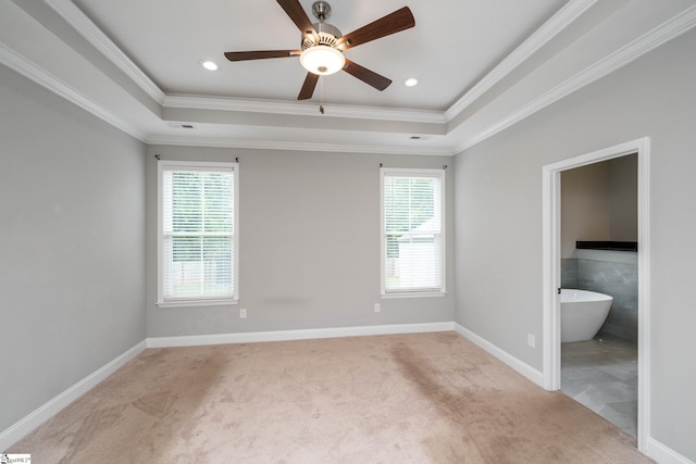 100 Holly Dr, Duncan, SC 29334 - unfurnished bedroom with carpet, a tray ceiling, multiple windows, crown molding, and recessed lighting
