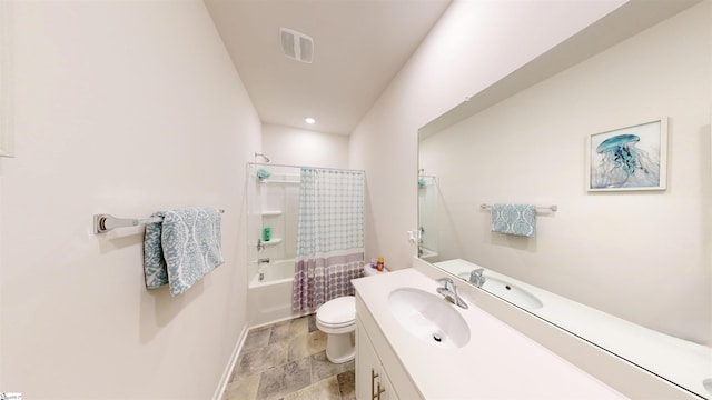 931 Brynderwen Pl, Lyman, SC 29365 - full bathroom with toilet, vanity, baseboards, shower / bath combination with curtain, and stone finish floors