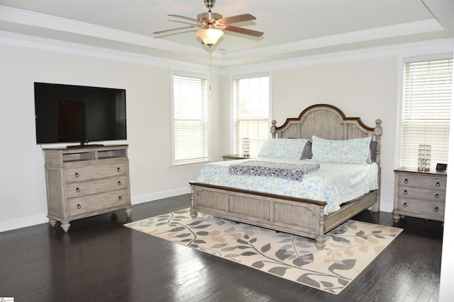 127 Riverland Woods Ct, Simpsonville, SC 29681 - bedroom featuring baseboards, ornamental molding, wood finished floors, and ceiling fan