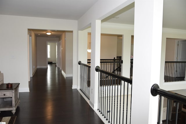 127 Riverland Woods Ct, Simpsonville, SC 29681 - hallway with an upstairs landing, wood finished floors, baseboards, and ornamental molding