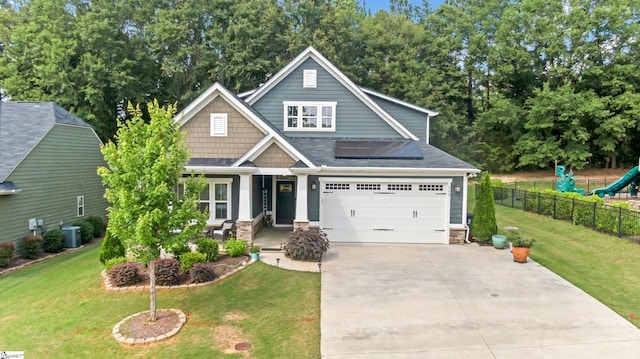 500 Briar Oaks Ln, Simpsonville, SC 29681 - craftsman-style house with driveway, cooling unit, a porch, and stone siding