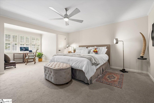 1250 Shadow Way, Greenville, SC 29615 - bedroom featuring carpet, baseboards, crown molding, and a ceiling fan