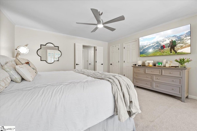 1250 Shadow Way, Greenville, SC 29615 - bedroom featuring crown molding, light carpet, and ceiling fan
