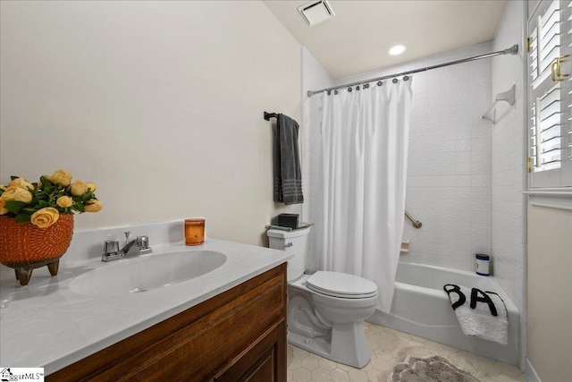 1250 Shadow Way, Greenville, SC 29615 - full bathroom featuring toilet, shower / tub combo, vanity, and tile patterned floors