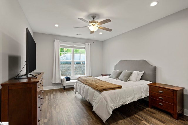 220 Plantation Rd, Greenville, SC 29605 - bedroom featuring dark wood-style floors, recessed lighting, baseboards, and a ceiling fan
